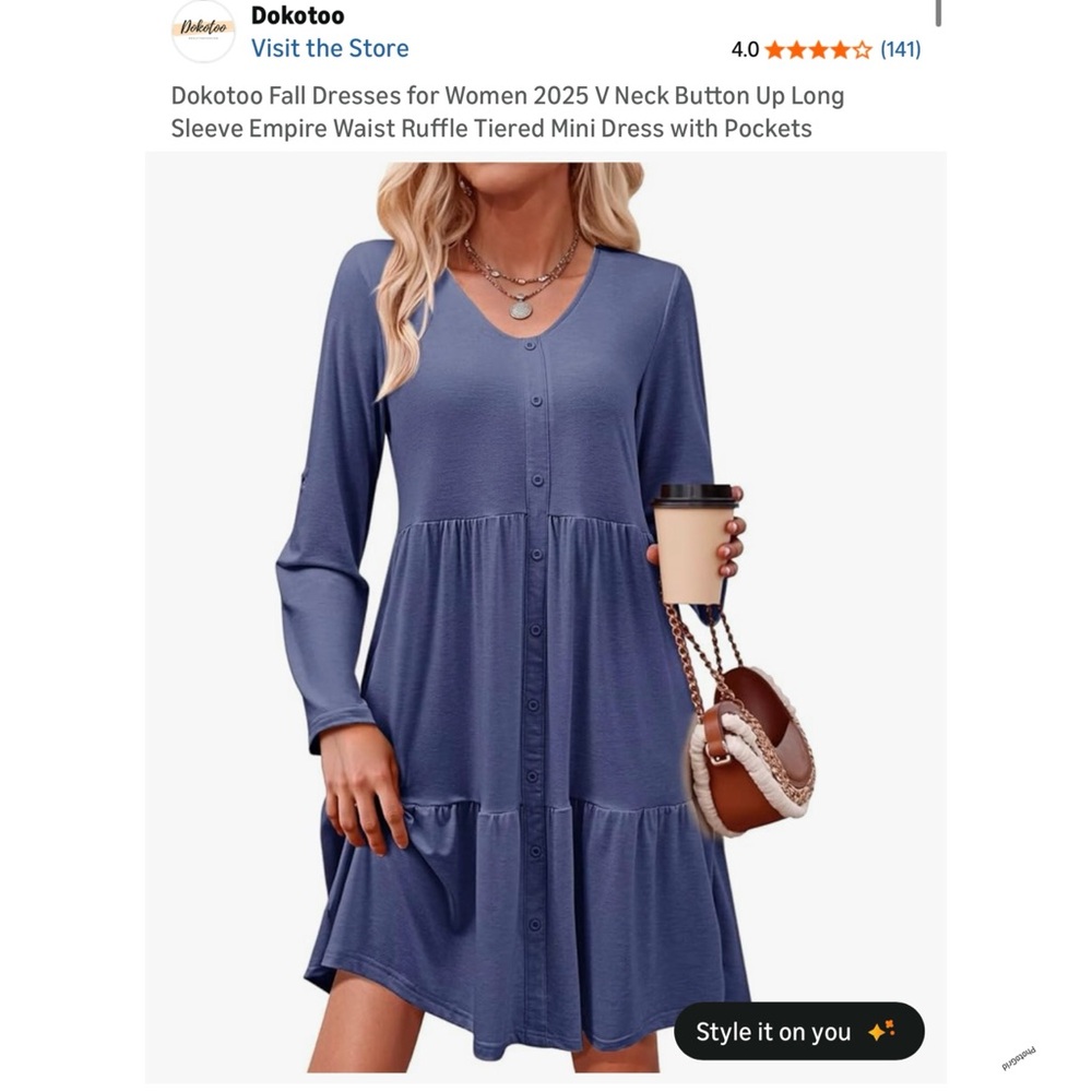 Dokotoo Women's Long Sleeve V-Neck Dress - Blue